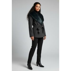 Mobwife Jacket Faux Fur Trim‎ Green Tie Waist QVC Small NEW